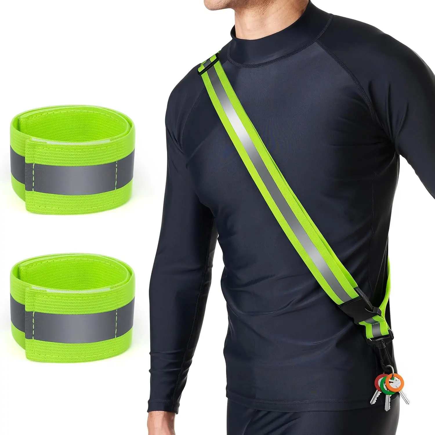 Reflective Sash for Night Walking, High Visibility Running Safety Gear with 2 count Reflective Armbands, Adjustable - Reflective Belt for Men Women , Essential Gear for Jogging  Walking