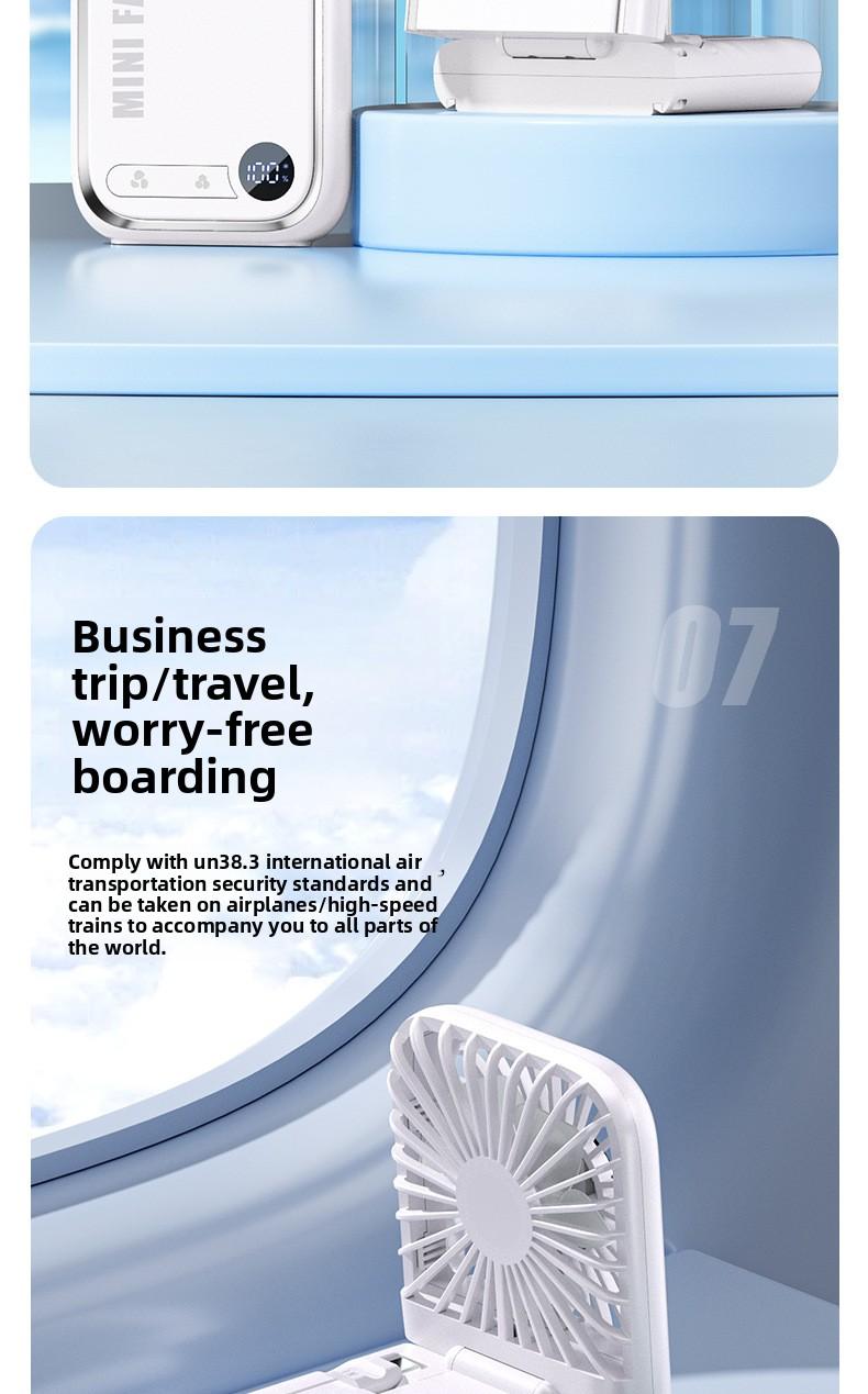tylish and versatile personal fan with digital display, foldable design, and dual-use for neck hanging or handheld. Built with ice compress cooling technology, USB rechargeable, ultra-portable for outdoor, travel, office and daily use. Low noise, strong w