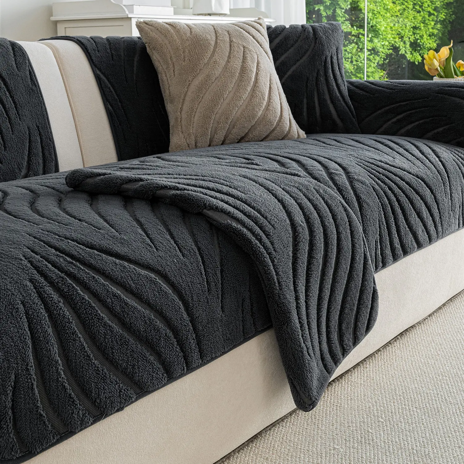 1PC Wave Plush Sofa Cushion, Deep, Soft and Skin-Friendly, Reusable, Fits Most Sofas, Luxury Living Room Decor