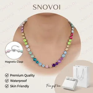 Rainbow Oval Rhinestone Choker Necklace, Y2K Bohemian Luxury Style, Adjustable Slide Clasp & Tarnish Resistant, Gift Jewelry for Birthday Gift Sets, Bridesmaid Party Favors & BFF Bridal Shower Gifts
