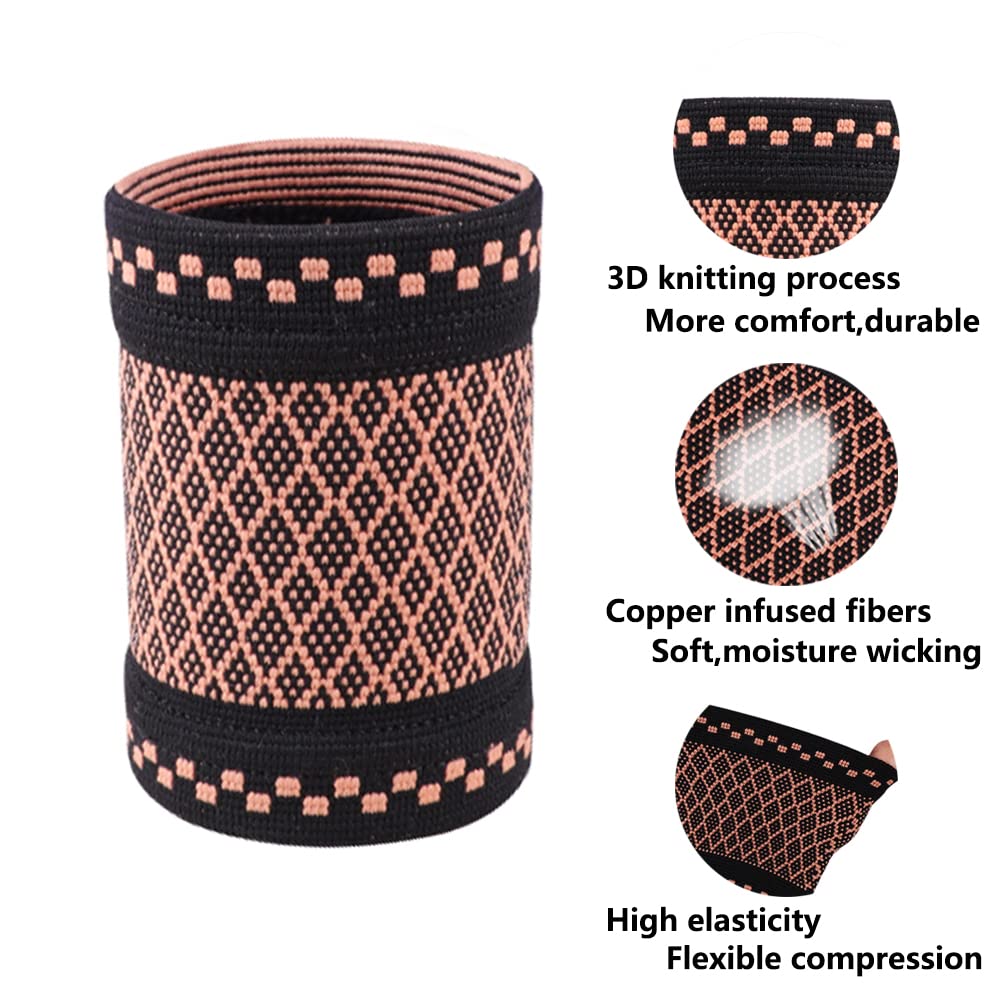 Copper Wrist Compression Brace (2Pcs), Elastic Wrist Support Sleeve Wrist Braces For Tendonitis, Arthritis, Carpal Tunnel Pain Relief, Soft Wrist Wrap Wristbands For Sport, Fitness, Workout, Typing