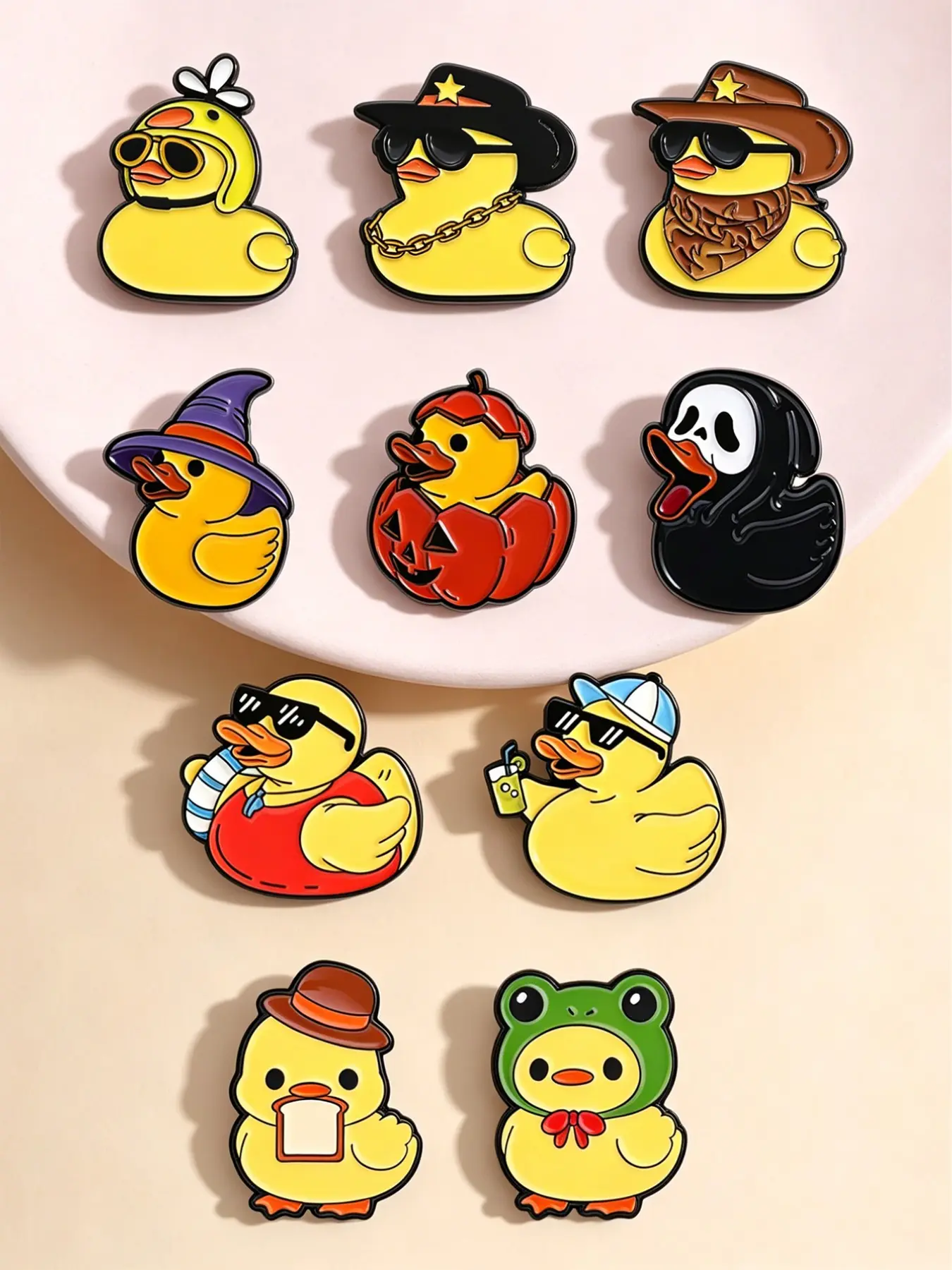 10 Pcs Cute Duck Enamel Pins Brooches Lapel Pins Collectible Pins Decor Pins Brooch Set, Cowboy Sheriff Witch Detective Various Profession Styling Designs, Fashion Accessory, Best Gift for Duck Lovers