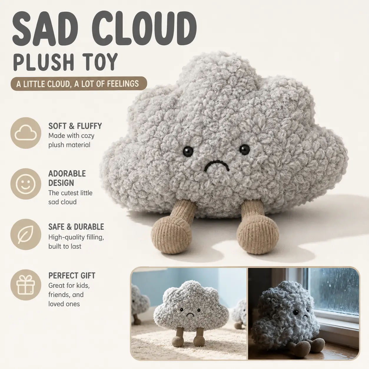 Cute Storm Little Dark Cloud Plush Toy, 16cm/6.3in Soft Curly Doll, Cute Stuffed Animal, Ideal Baby Comforter & Creative Birthday Gift, Soft Cuddly Gift, No Battery Required-YY0