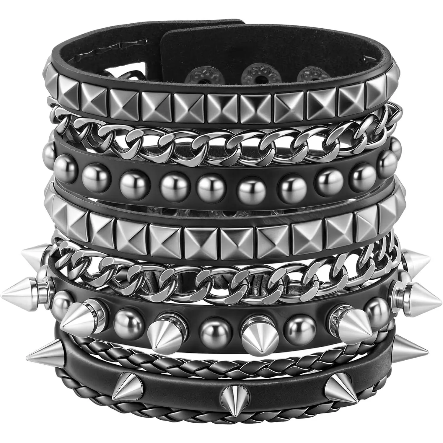 Punk Leather Studded Bracelets for Men Goth Bracelet for Rock Concert