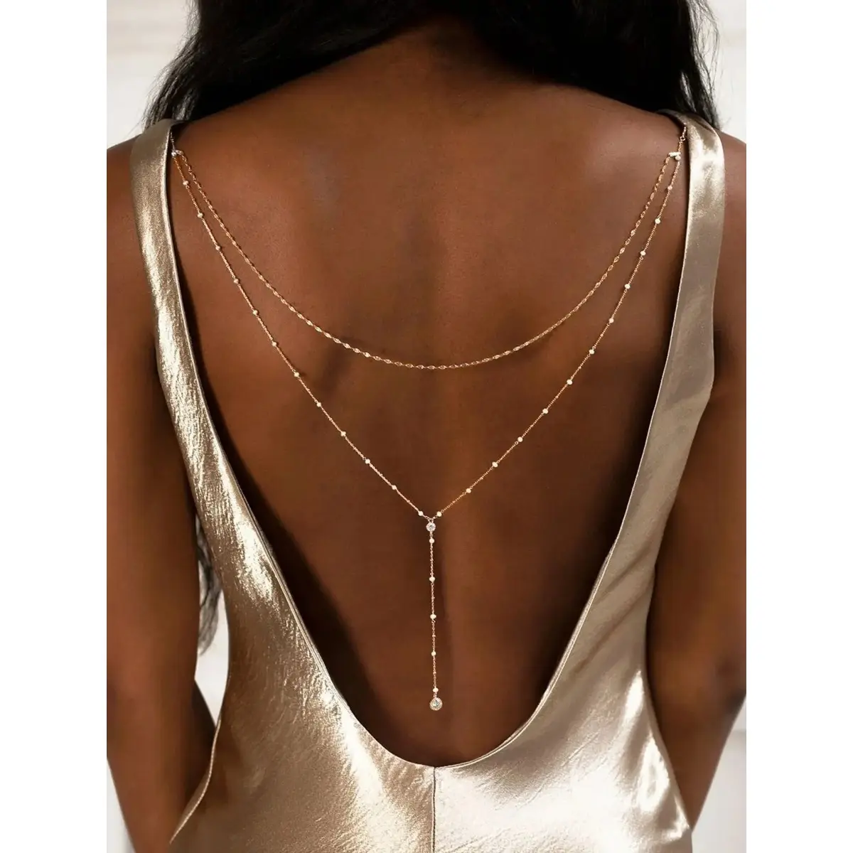 Women’s Artificial Pearl Backdrop Necklace, Minimalist Long Back Chain Jewelry for Backless Dresses, Bridal Weddings, Parties and Summer Events