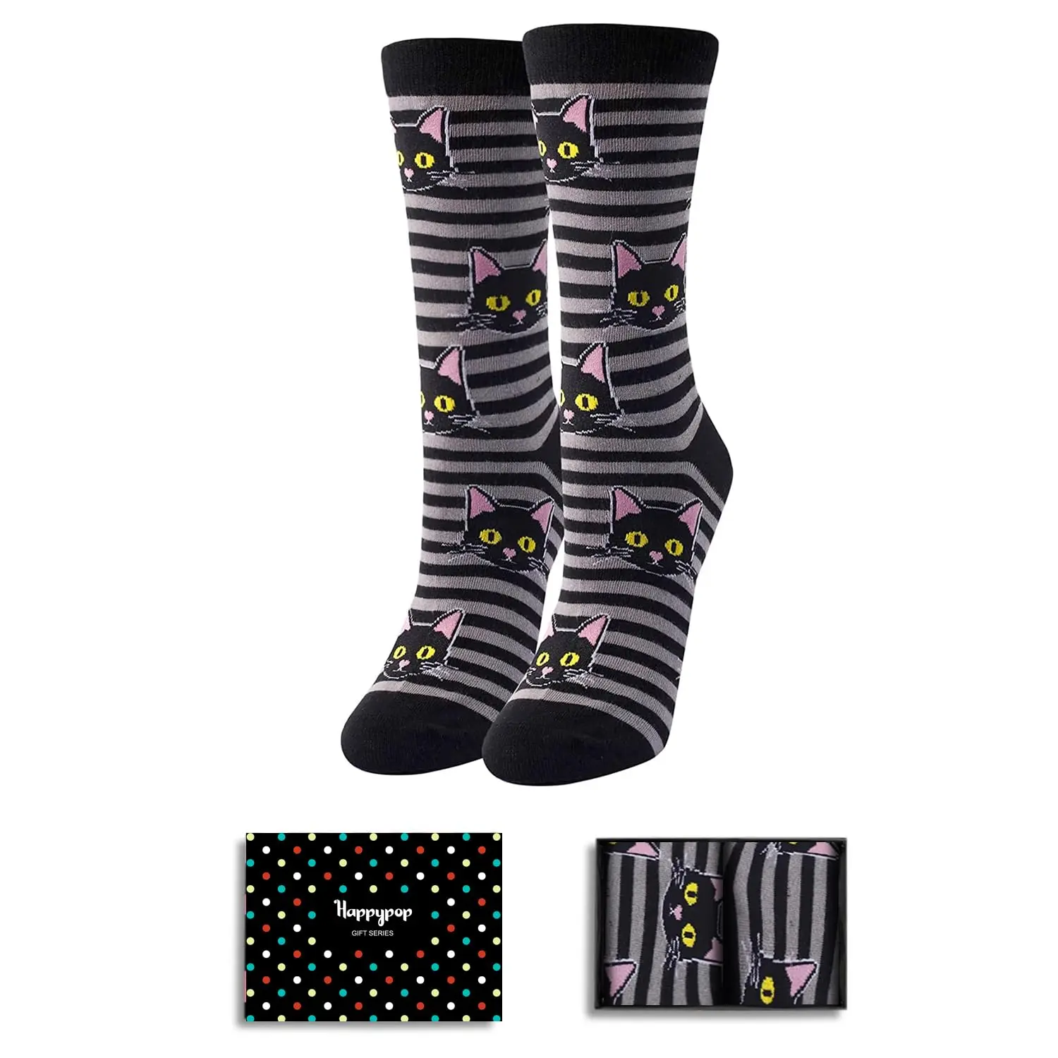 HAPPYPOP Funny Cat Gifts for Cat Lovers Women Mom, Novelty Black Silly Socks for Girls