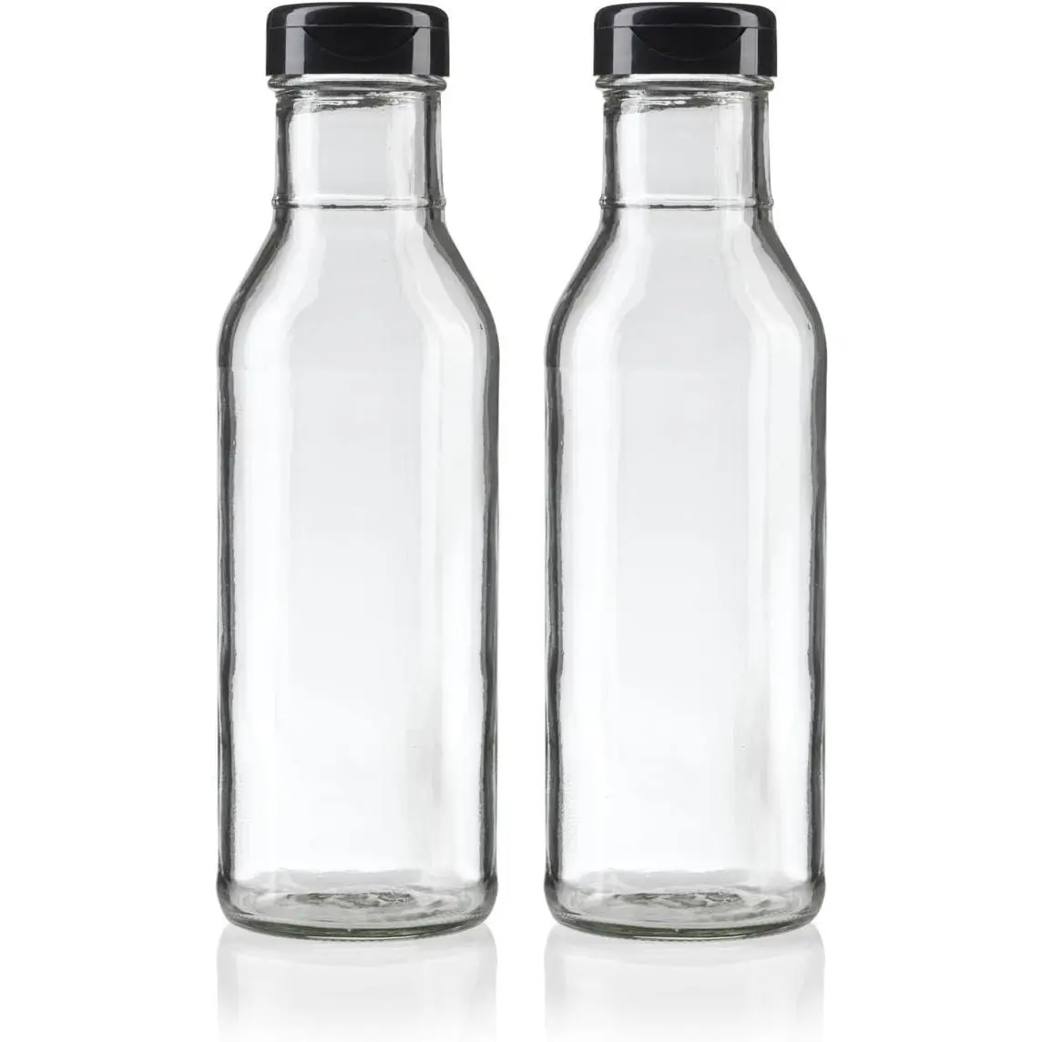 2 Pack 12 oz Professional Thick Wall Clear Glass Sauce Bottle with Drip Resistant Flip Top Cap for BBQ Sauce, Salad Dressings & More