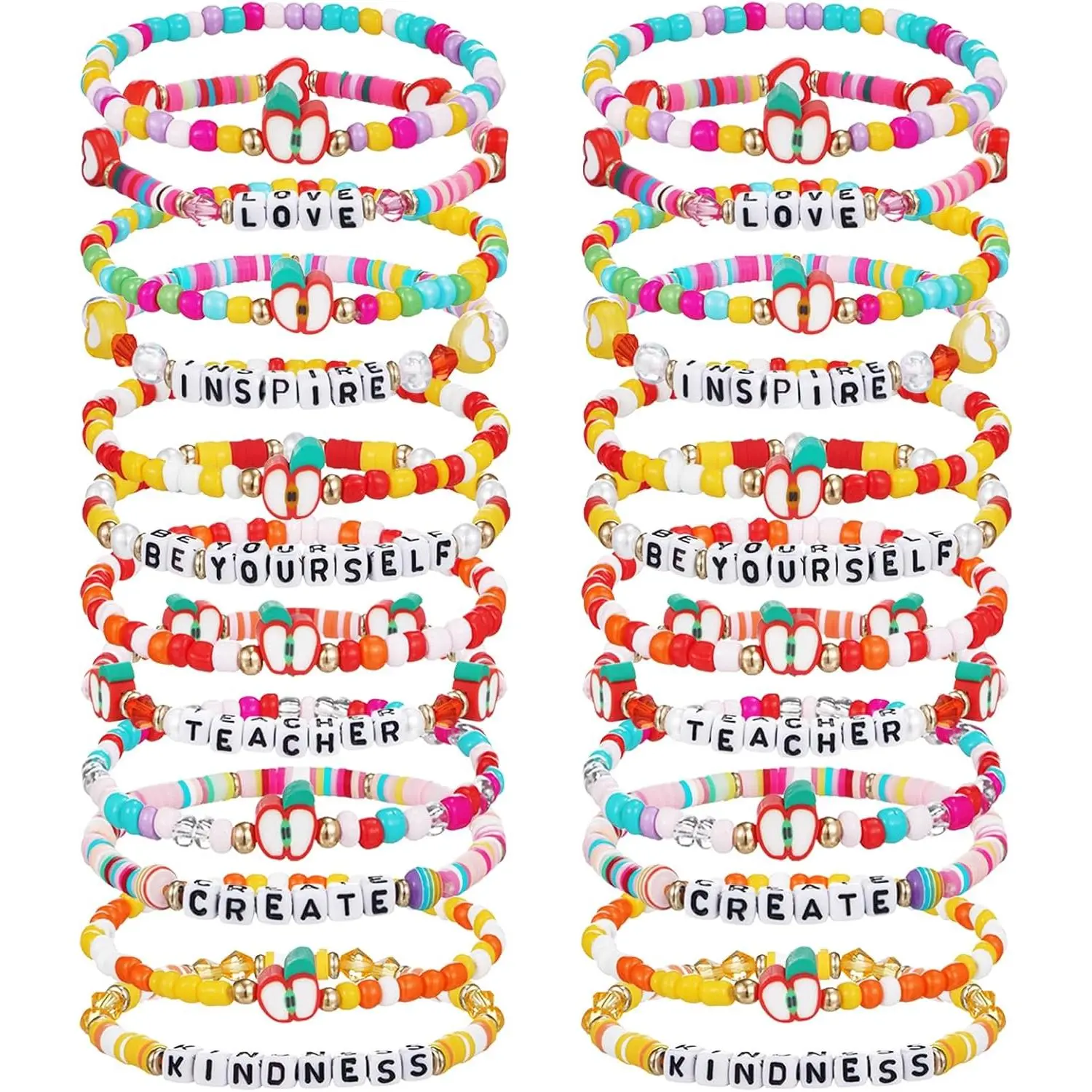 24 count  to School Teacher Appreciation Bracelets  Bulk Meaningful Thank You Teacher  Adjustable Clay Beaded Stackable Stretchy Bracelets for Women Men
