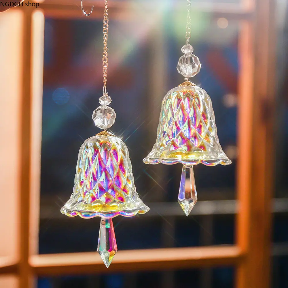 Crystal Bell Suncatcher, Elegant 115mm Hanging Rainbow Prism Maker for Windows and Car Mirrors, Home Decoration Gift for Women