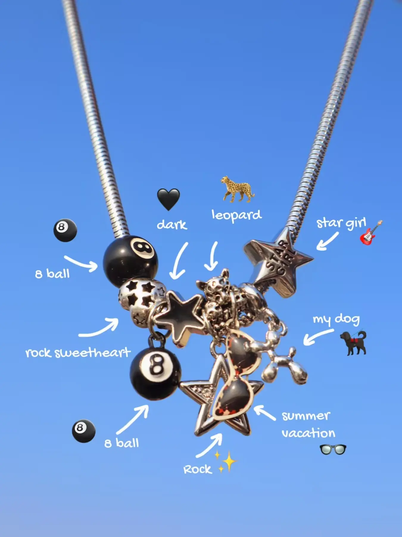 Dark Gothic Style Star Girl Charm Necklace, Star Puppy Necklace, 8-Ball Pool Necklace, Music Festival Leopard Print Glasses Necklace, Gothic Aesthetic, Chain Necklaces