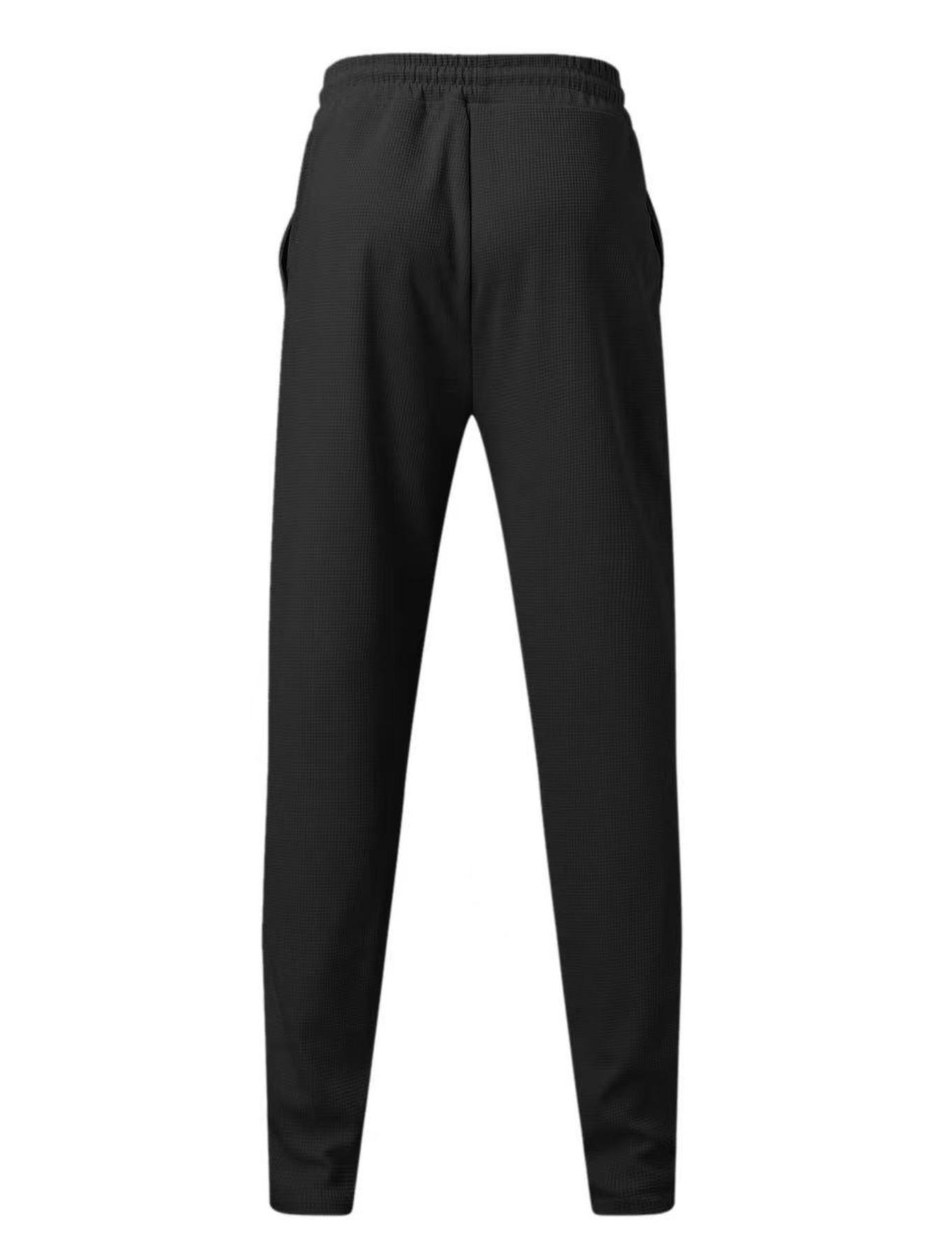 Men's Solid Half Zipper Collared Polo Shirt & Drawstring Pants Set, Casual Textured Long Sleeve Top & Trousers for Spring & Fall, Men's Two-Piece Outfits