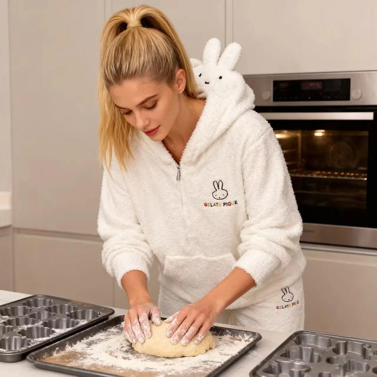 New Miffy Rabbit Pajama Plush Hooded Zipper Sweater Pants Autumn/Winter New Edition Outable Warm Home Clothes Set
