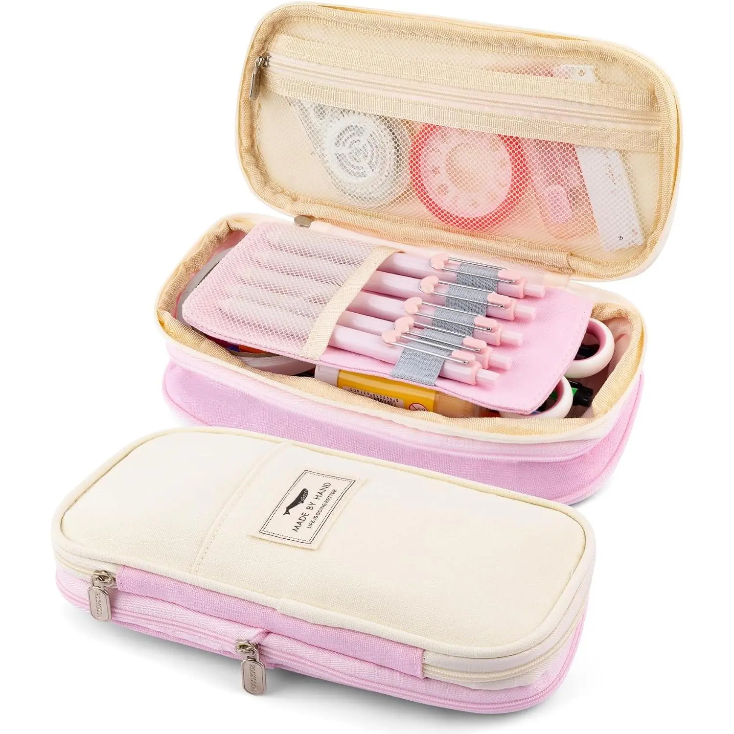 Big Capacity Expandable Pencil Case - Portable Zippered Pouch for Organizing Pens, Folds Flat (Office Stationery Writing Tool Accessory)