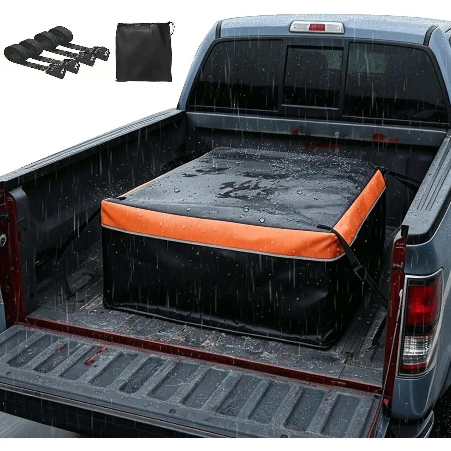 Bed Cargo Bag, 26 Cu Ft   Bed Storage Bag, Heavy-Duty PVC Cargo Carrier with 4 Cam Buckles & Reflective Trim, Fits Any Pickup  for Camping, Travel, Moving & Hauling