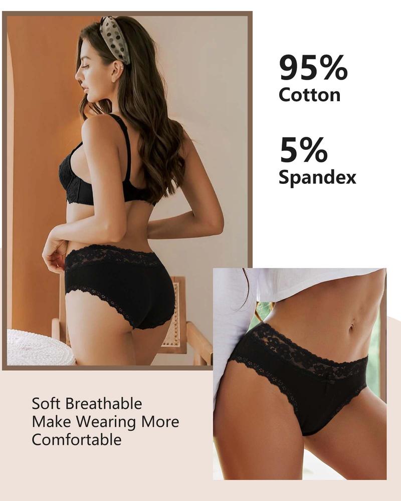 LEVAO Cotton Underwear for Women Breathable Lace Bikini Panties Women's Hipster Underpants S-XL 6 Pack
