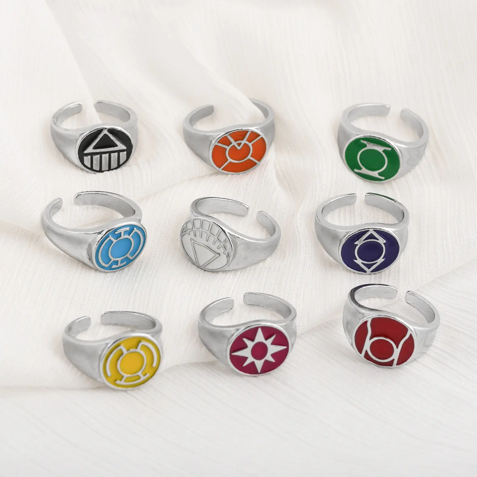 Super Hero Symbol Open Ring 9 Styles Enamel Metal Adjustable Finger Ring Anime Cosplay Jewelry Fans Collectible Party Gift
