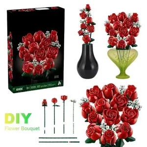 New Assembled Building Blocks Flower Bouquet Compatible with Lego 10328 Roses Valentine's Day Preserved Fresh Flowers Home Ornaments Adult Creative Toys DIY Flower Decor