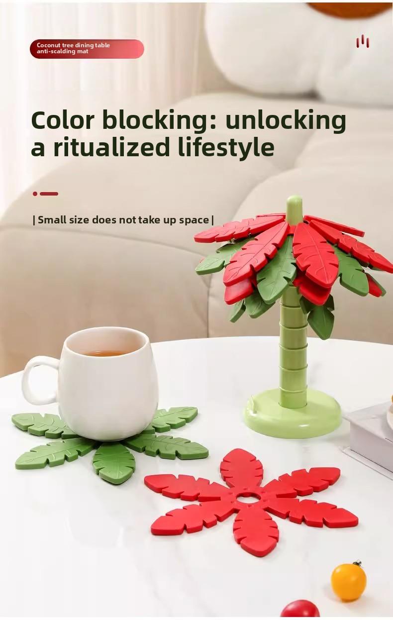 Creative Leaf Coasters Set - Thickened Heat Resistant Pads for Kitchen Foldable Anti-Scald Mat for Bowls Pots Mugs High Aesthetic Design Food Grade 299°C