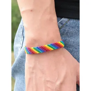 Unisex Rainbow Pride Bracelet – Handmade Braided Cord LGBTQ+ Gay Pride Jewelry Adjustable Trendy Bangle Exquisite Cord Bracelet Gift for LGBTQ Community, Festival, Daily Wear Fashion Accessory