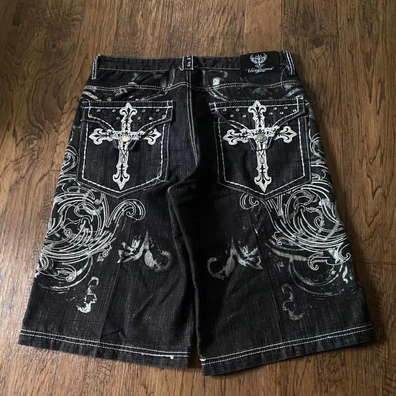 American Vintage Popular New Pattern Embroidery Baggy Denim Shorts Men Street Fashion Gothic Casual Joker Shorts Women Clothing, Trendy Summer Streetwear American Vintage Popular New Pattern Embroidery Baggy Denim Shorts Men Street Fashion Gothic Casual Joker Shorts Women Clothing, Trendy Summer Streetwear