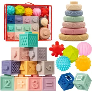 Baby Toys 6-12 Months - Montessori Toy for Babies, Including Stacking Building Blocks, Soft Infant Teething Toys & Sensory Balls for Toddlers 0-3-6-9-12 Month