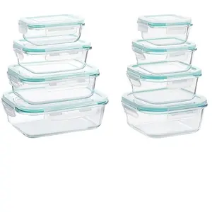 8-Piece Glass Food Storage Containers with Lids Airtight Leakproof Microwave Oven Safe for Meal Prep Snacks and Leftovers Freezer Dishwasher Safe Set