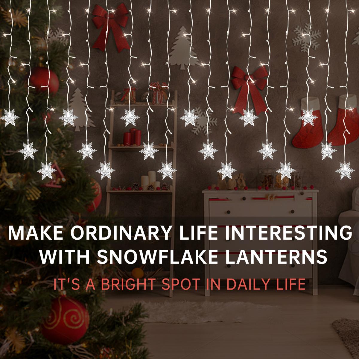 Snowflake Design Curtain Light, USB Powered 8-modes Snowflake Fairy Icicle Light, Decorative Light for Wedding Party Birthday Home Garden Decoration