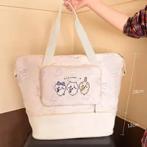 Kawaii Chiikawa Printed Expandable Weekender Bag Slip On Suitcase Handle Large Storage Handbag Ideal For School Dorm Gym Workout
