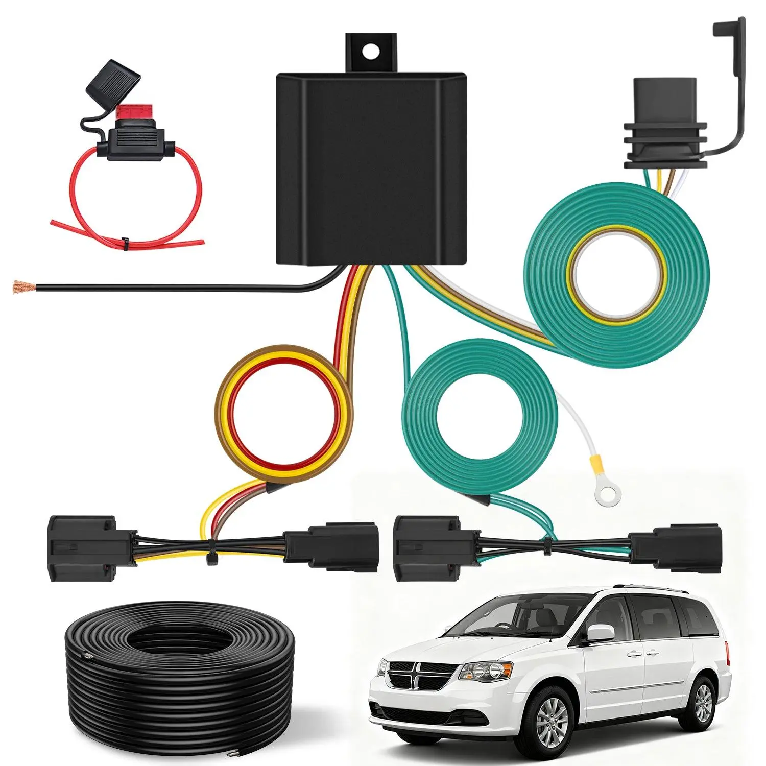 Nilight 4-Pin Trailer Wiring Harness Kit 56331 with ABS, Copper, Turn Signals, 10A Fuse for 2011-2016 Chrysler Town & Country, 2011-2020 Dodge Grand Caravan, Ram C/V