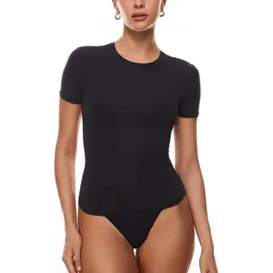 Soft Short Sleeve Tops Crew Neck Summer Going Out Tees Basic Slim Fitted Breathable
