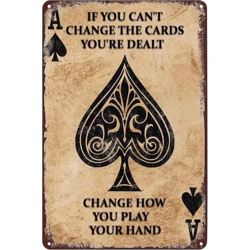 Ace of Spades Poker Metal Tin Sign Change Play Wall Decor Wall Art Vintage Room Decoration Tin Painting Poker Room Poster for Home Man Cave Bar Cafe Store Garage or Club 12x8 Inches