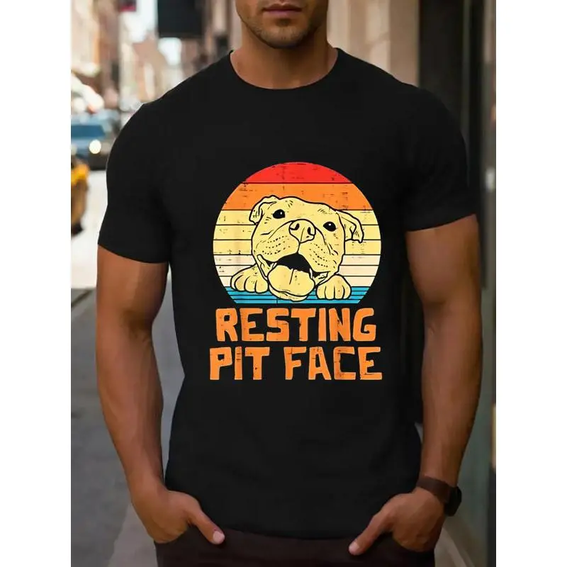 Resting Pit Face Retro Pitbull Pitty Dog Lover Owner Gift Theme Men's T - Shirt, 100% Cotton, Gift for Pitbull Owner, S - XXXL, Black y2k  outfits  men time  tee  shirt