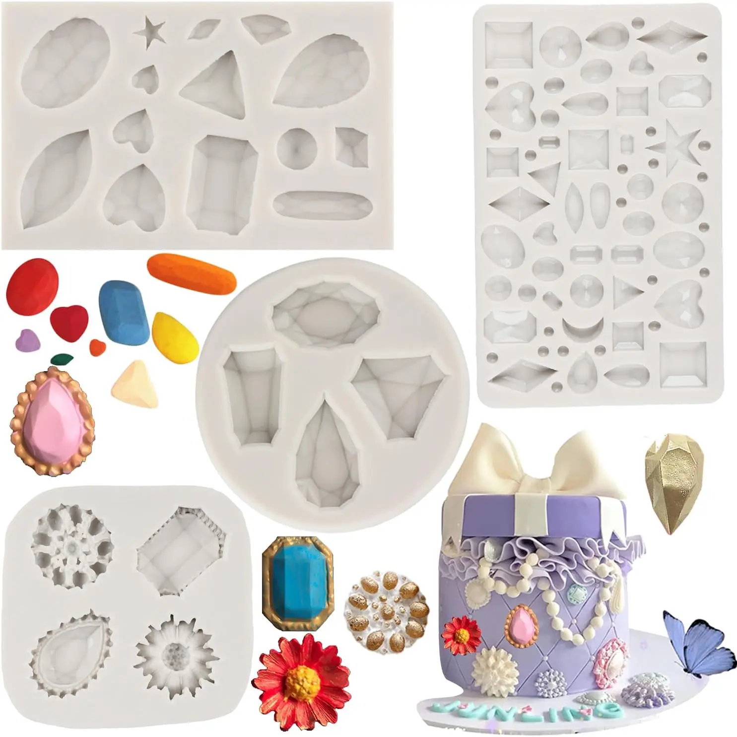 4-Piece Elegant Style Anti-Adhesive Chocolate & Sweet Fondant Molds, Kitchen Bakeware Baking Molds for Cake Decoration, Cupcake Toppers, Easter, Christmas Party, Graduation Party, Candy, Polymer Clay, Paste DIY Crafts