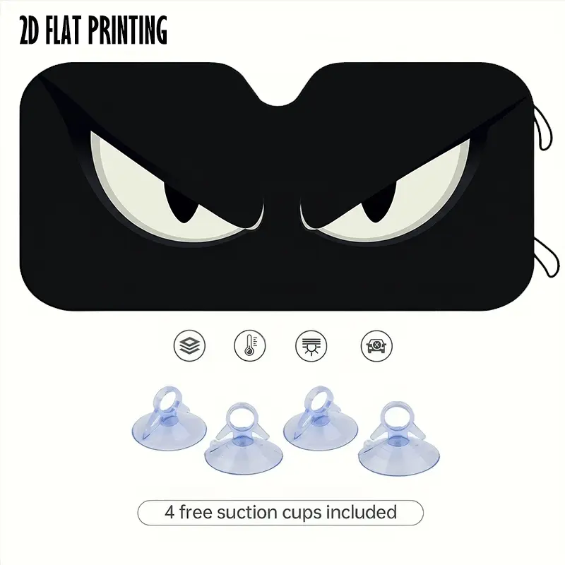 1pc 2D FLAT PRINTING Angry Eyes Car Sunshade, Cool Black Cartoon Eyes Windshield Sun Visor, Foldable Fun Sunshade for Car Front Window, Sunshade for Windshield, Universal Fit for Most Sedans Suvs Trucks Pickups, 2D Flat