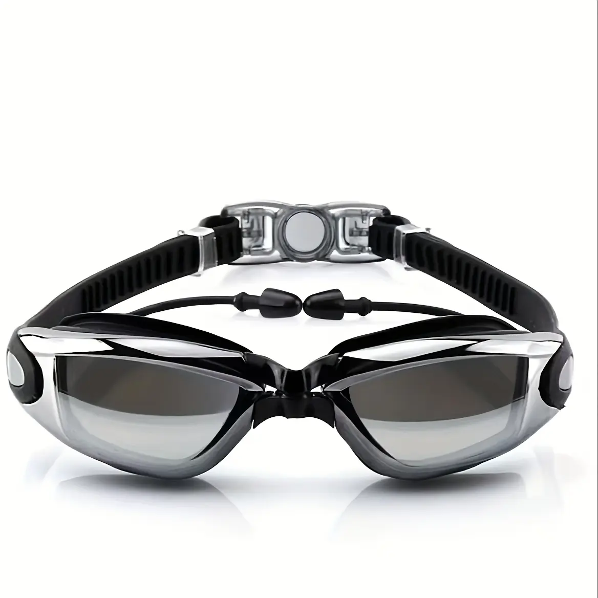Adult Professional Non-Prescription Competitive Swim Goggles - Anti-Fog, Waterproof, PC Polycarbonate Material, Integrated Ear Plugs, White Frame, Racing Use