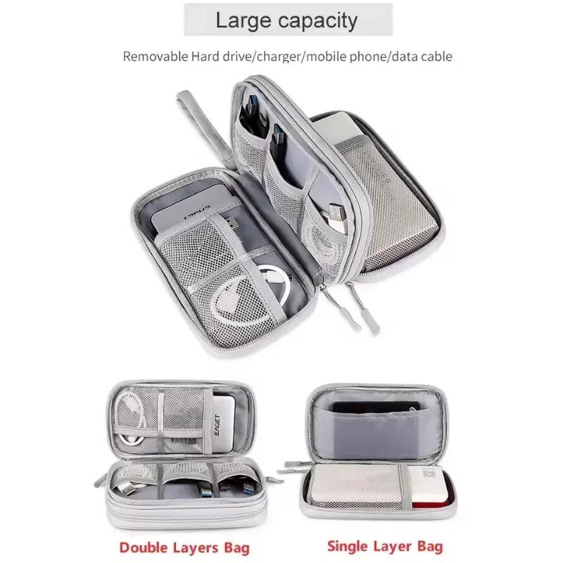Travel Organizer Electronics Accessories Organizer Portable Waterproof Double Layers Storage Bag for Cable Hard Disk Power Bank