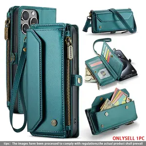 Leather Crossbody Bag with Zipper Wallet, Shockproof Protective Phone Case Cover Cellphone Accessories for iPhone 17 Pro Max 17 17 Pro 16 Pro Max 15 14 13 12 11, Card, Cell Phone Purse, Cross Body Bags