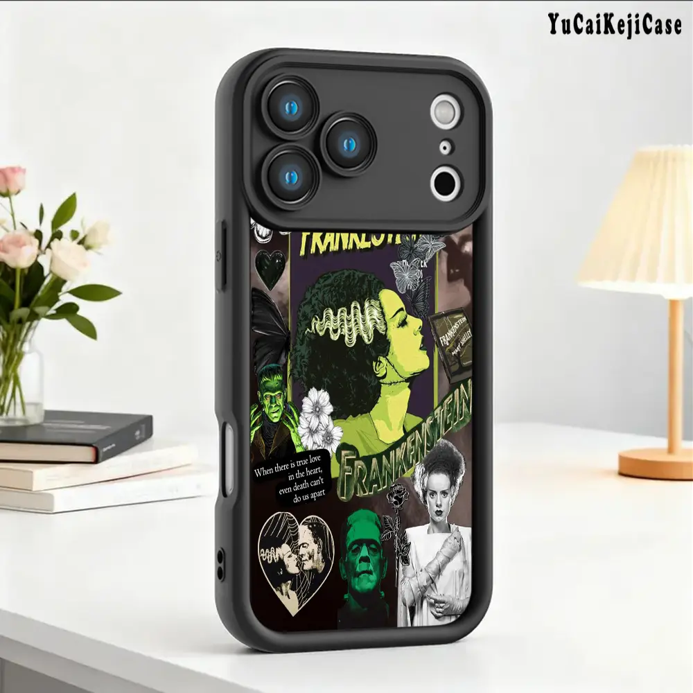 Frankenstein-Themed Collage Print TPU Silicon Phone Case, Straight Edge Drop-Resistant Rugged Cover for iPhone Series (17 Pro Max,16,16e,15,14 Plus,13,12 Mini,11,Air,X,XS) - Fits Slim iOS Devices, Gift-Worthy Casing, Accessories, Fits Slim Phones