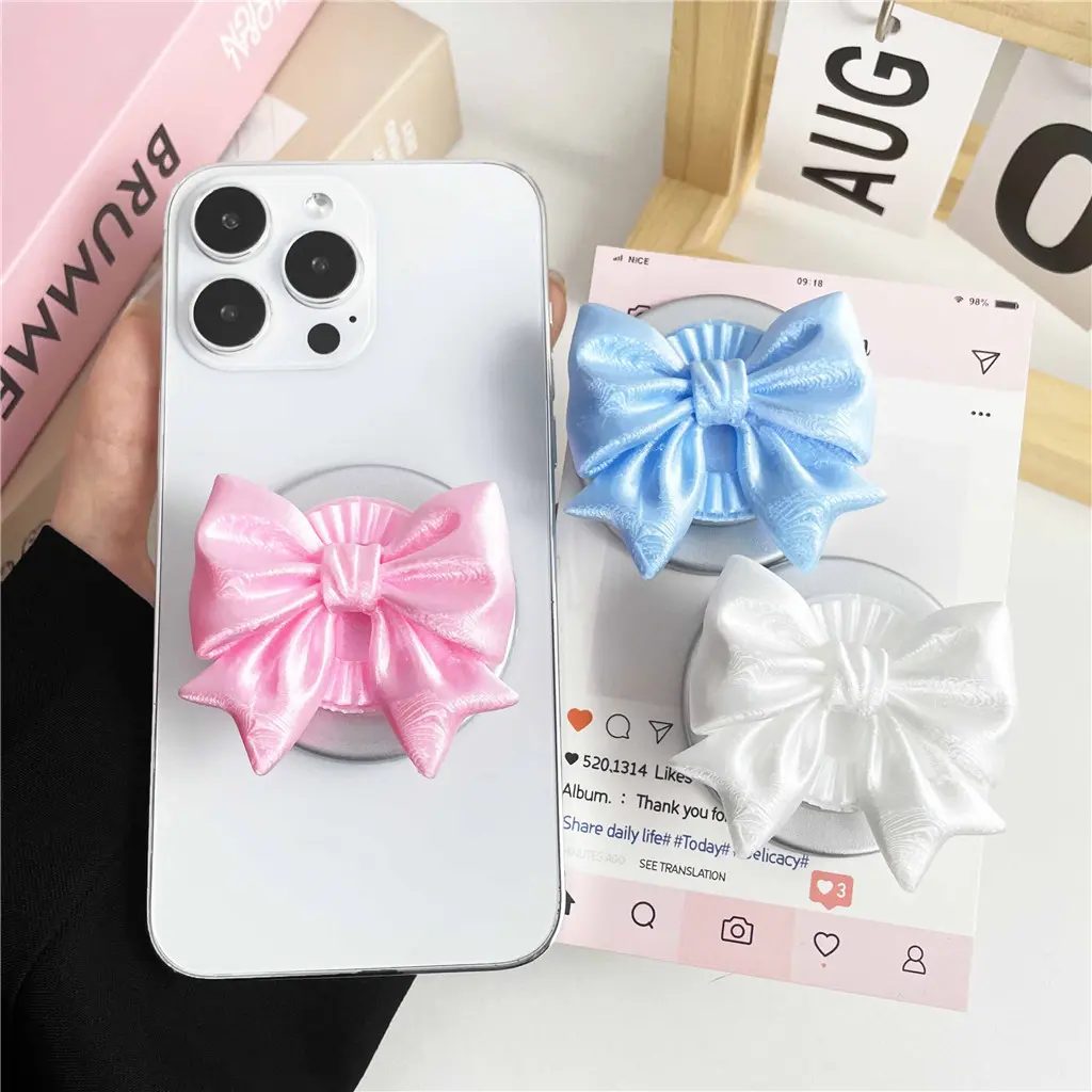 1PCS Cute Candy Color 3D Bowknot For Magsafe Magnetic for All Griptok Support For iPhone Samsung Cases Grip Tok Bracket Phone Accessory