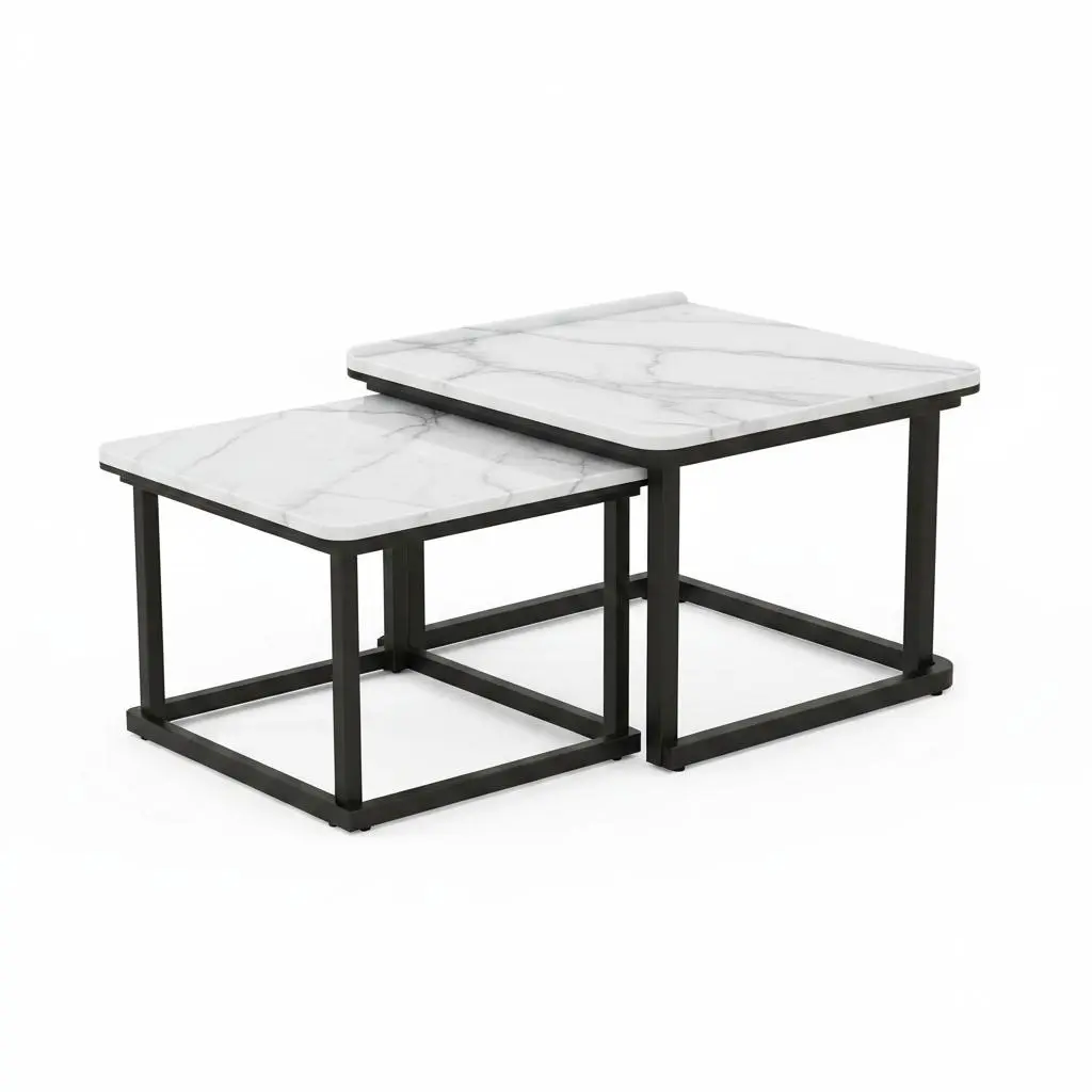 Garvee Space-Saving Nesting Coffee Table Set of 2 – Modern Square Stacking Tables for Living Room, Bedroom, or Balcony – Mid Century Style with Durable MDF Top and Walnut Finish