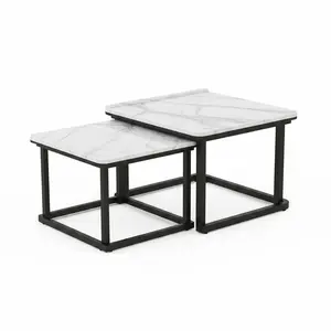 Garvee Space-Saving Nesting Coffee Table Set of 2 – Modern Square Stacking Tables for Living Room, Bedroom, or Balcony – Mid Century Style with Durable MDF Top and Walnut Finish