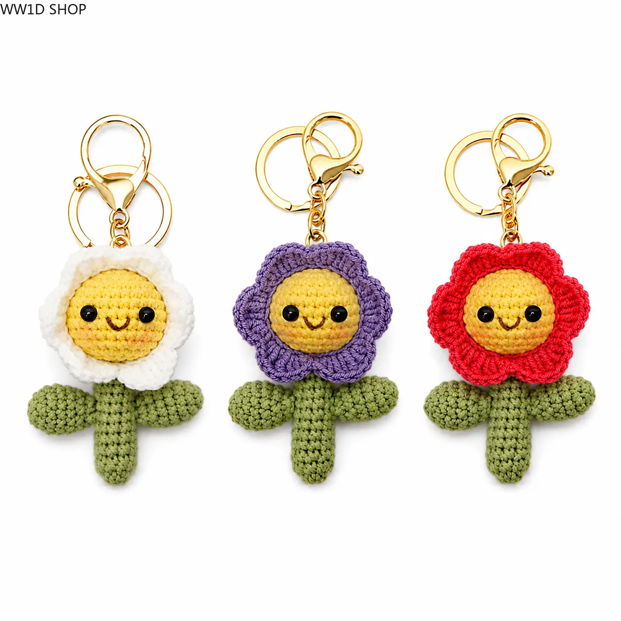 1PC/2PC/3PC Handmade Crochet Sunflower Keychain Bag Charm with Smiley Daisy Design, Knitted Amigurumi Pendant Accessory for Handbags Backpacks Keys and Everyday Carry