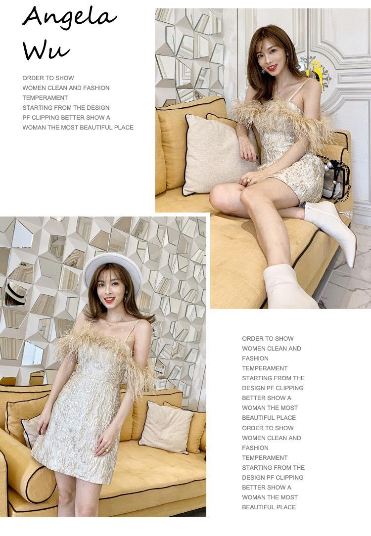 2025 Spring/Summer Off-Shoulder Feather Evening Dress Elegant Reception Dress with Straps and 3D Pattern