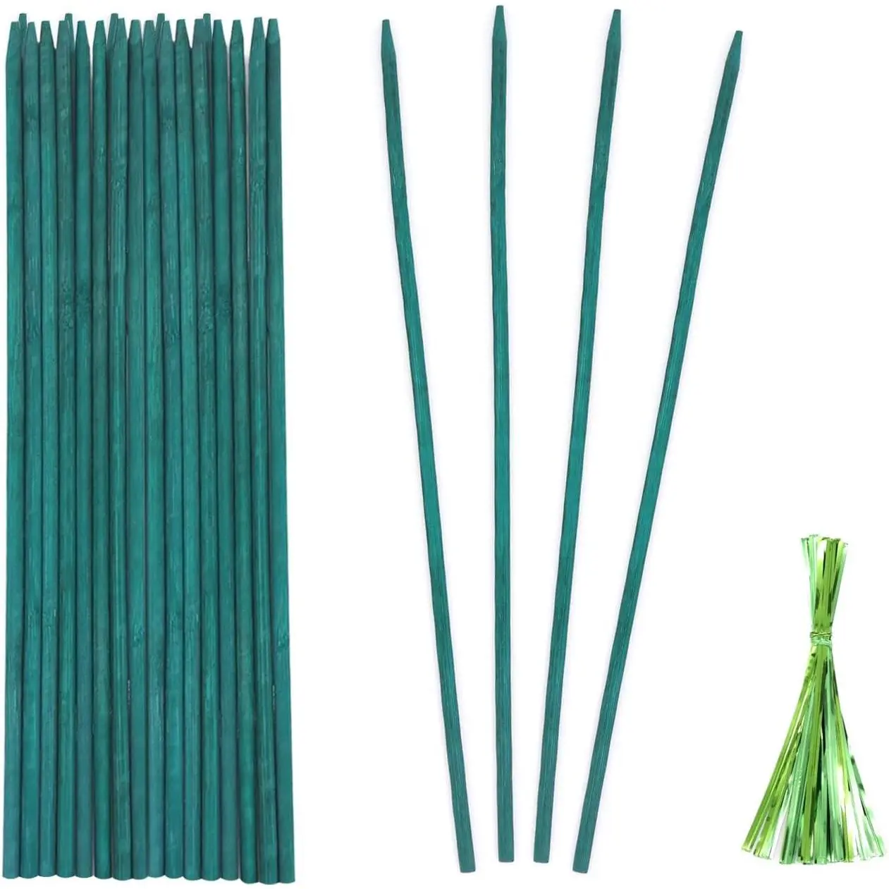 Green Bamboo Plant Stakes, Plant Support Sticks for Indoor & Outdoor Plants, Heavy-Duty Natural Bamboo Garden Stakes, Floral Plant Support Stakes for Garden Use, 25 Pack (15 Inches Long)