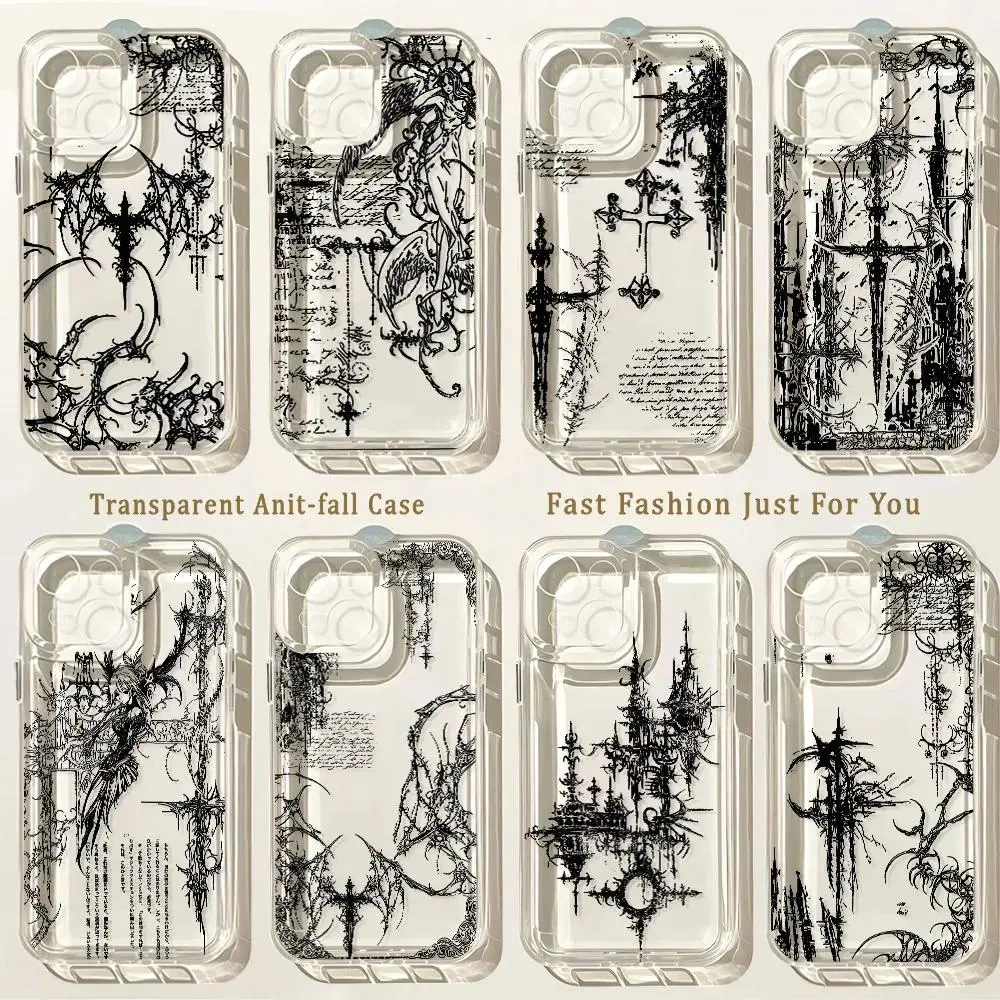Cool Dark Gothic Cross Mark Phone Case For iPhone 17 Promax 17E 16 15 14 13 12 11 Pro Max 17Air Plus & Samsung Galaxy S26 S25 S24 S23 S22 S21 FE Ultra Plus Anti-Fall Transparent shockproof protection Soft Back Cover