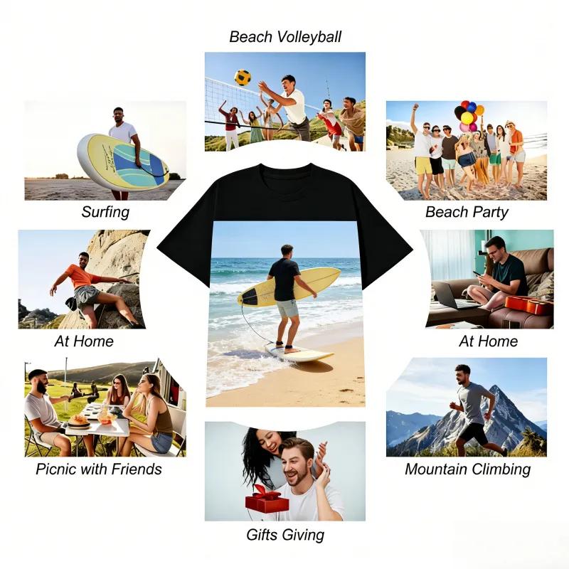 Men's large-size casual printed round-neck T-shirt with slight elasticity – perfect for summer wear. This T-shirt is soft on the skin, breathable, and effective at wicking away sweat.