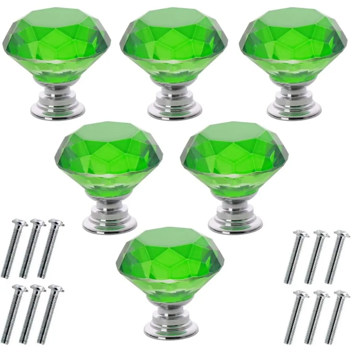 6 count  Glass Cabinet Knobs 30mm  Shape Drawer Kitchen Cabinets Dresser Cupboard Wardrobe Pulls Handles (Green, 30mm)