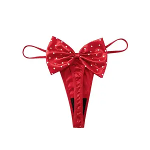 Bow Front G String Polka Dots Print Cheeky Panties Cute Mid Rise Underwear Thongs