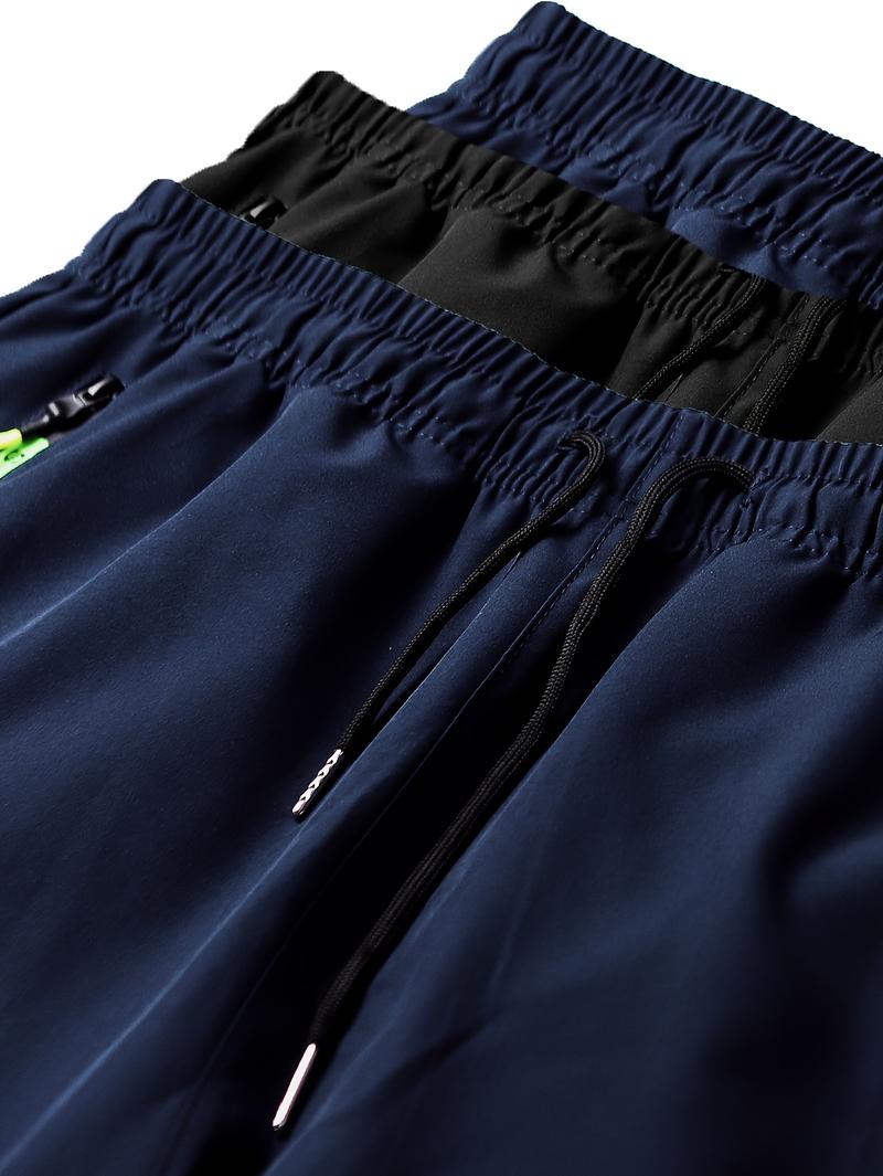 3pcs Men'S Casual Sports Cargo Pants - Drawstring Waist, Men's Sweatpants, Print Zip Pockets, Multiple Pockets, Lightweight for Spring & Summer, Ideal for Outdoor Running & Training, Casual Wear Pants | Cargo Style Pants | Lightweight Fabric