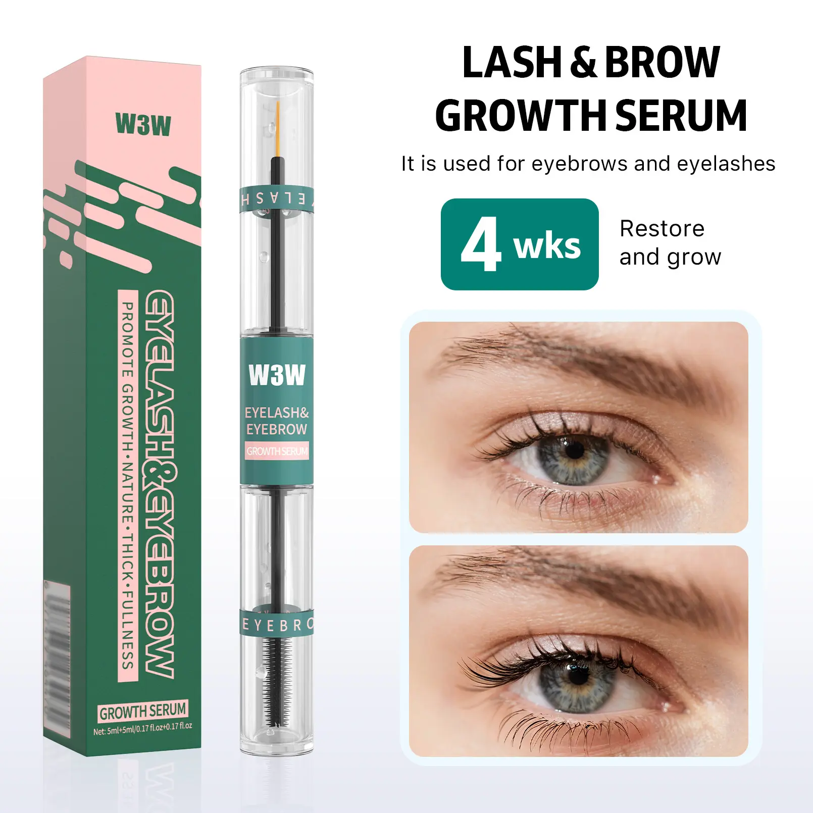 1Pc W3W Dual Head Lash And Brow Growth Serum Eyelash Serum Nourish To Thicken Fuller Lashes Brows 4 Weeks Visible Effect For Daily Brow Lash Care Makeup Beginners Lash Brow Lovers